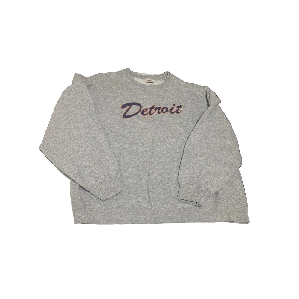 Fruit of the Loom Heavy Cotton Men's 2XL Gray Crewneck Fleece Detroit Graphic